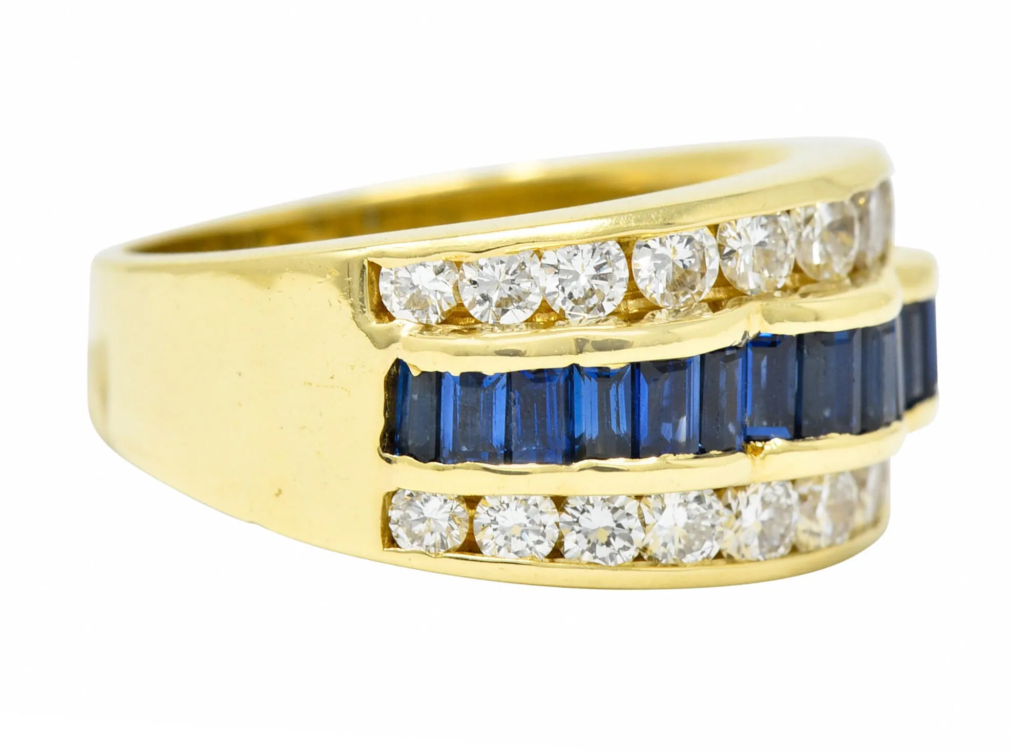 1960's Vintage 1.95 CTW Sapphire Diamond 18 Karat Gold Band Ring