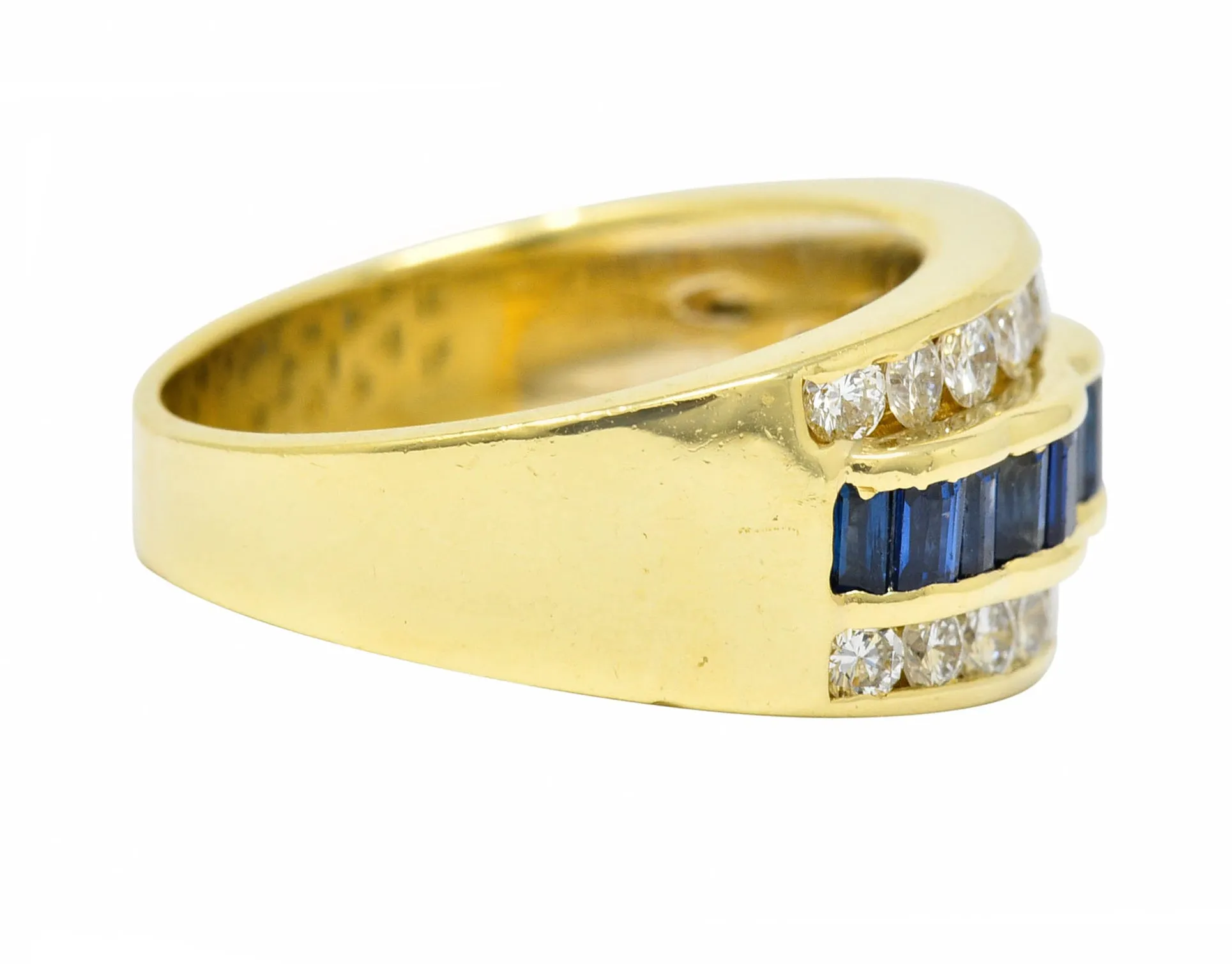 1960's Vintage 1.95 CTW Sapphire Diamond 18 Karat Gold Band Ring