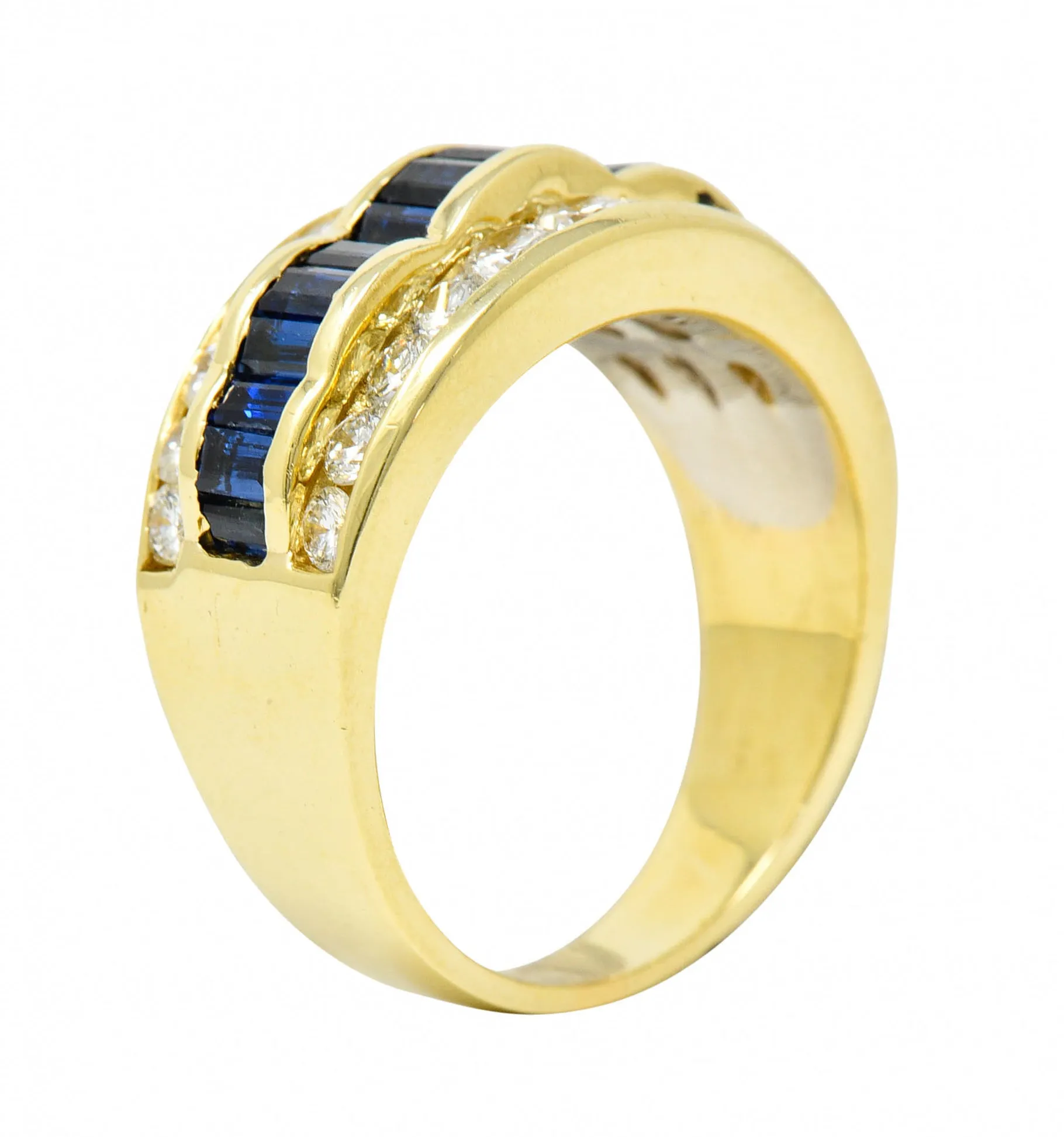 1960's Vintage 1.95 CTW Sapphire Diamond 18 Karat Gold Band Ring