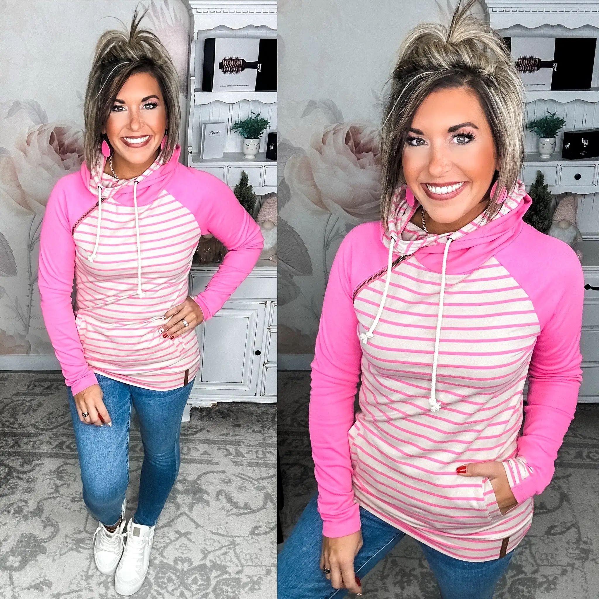 Ampersand Avenue Doublehood Sweatshirt - Flamingo Stripe