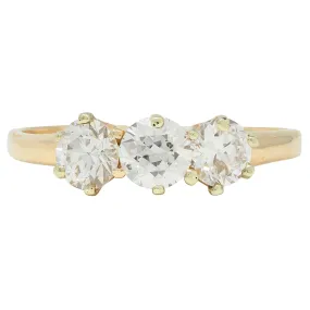 Antique 0.82 CTW Old European Cut Diamond 14 Karat Gold Three Stone Ring