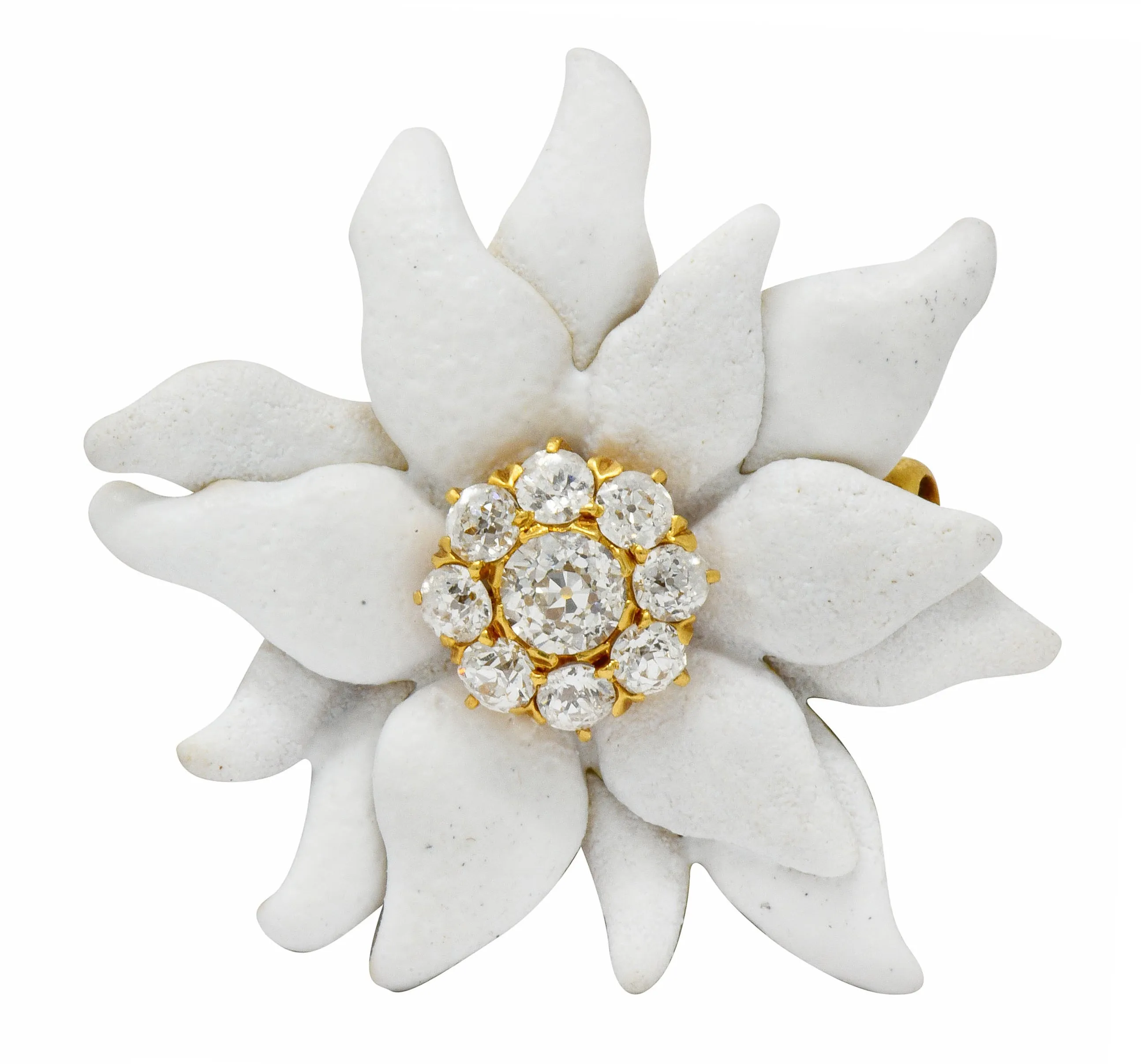 Antique Tiffany & Co. Paulding Farnham 1.30 CTW Diamond Enamel 18 Karat Gold Edelweiss Flower Pendant Brooch