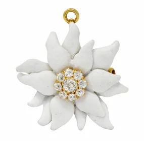 Antique Tiffany & Co. Paulding Farnham 1.30 CTW Diamond Enamel 18 Karat Gold Edelweiss Flower Pendant Brooch