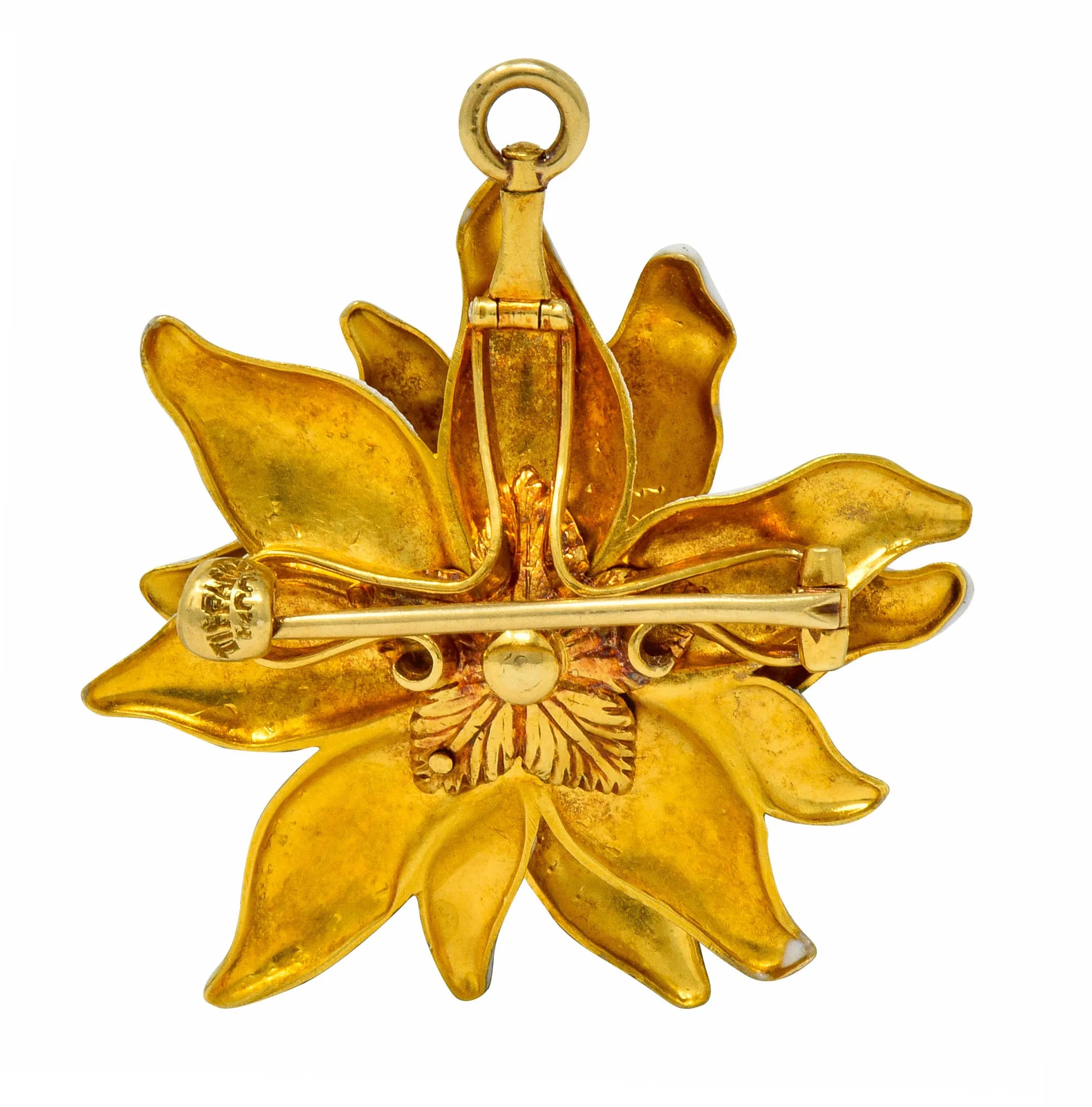 Antique Tiffany & Co. Paulding Farnham 1.30 CTW Diamond Enamel 18 Karat Gold Edelweiss Flower Pendant Brooch