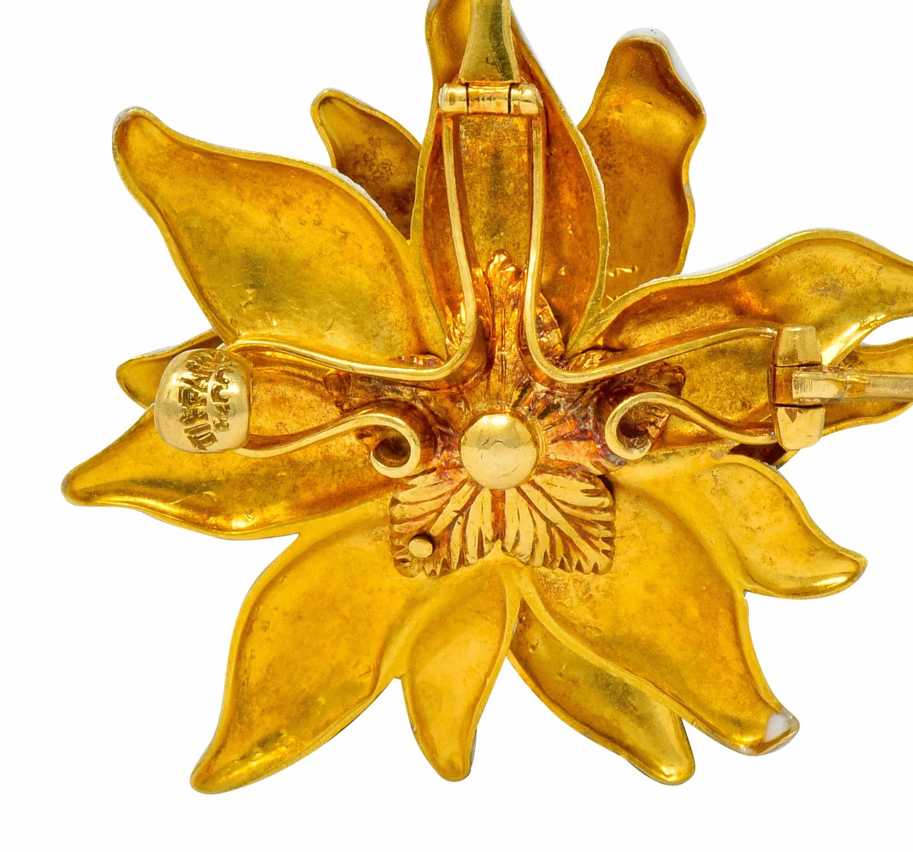 Antique Tiffany & Co. Paulding Farnham 1.30 CTW Diamond Enamel 18 Karat Gold Edelweiss Flower Pendant Brooch