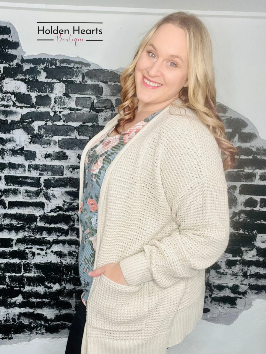 Around The Clock Waffle Cardigan in Beige