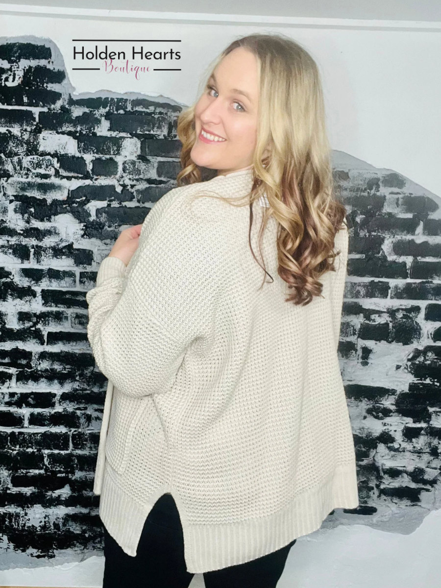 Around The Clock Waffle Cardigan in Beige