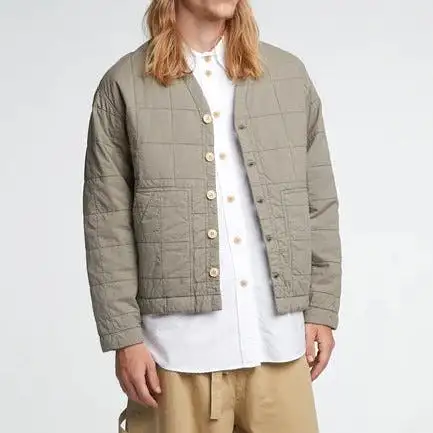 Baseball Cardigan, Cotton Quilt, Cobblestone