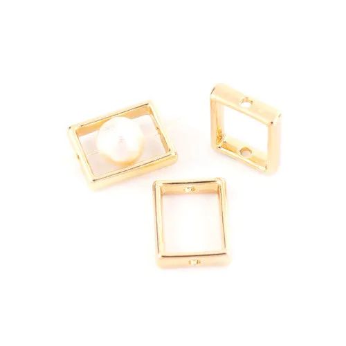 Bead Frames, Golden, Alloy, 15mm, Rectangle, Fits Up To 8mm Bead