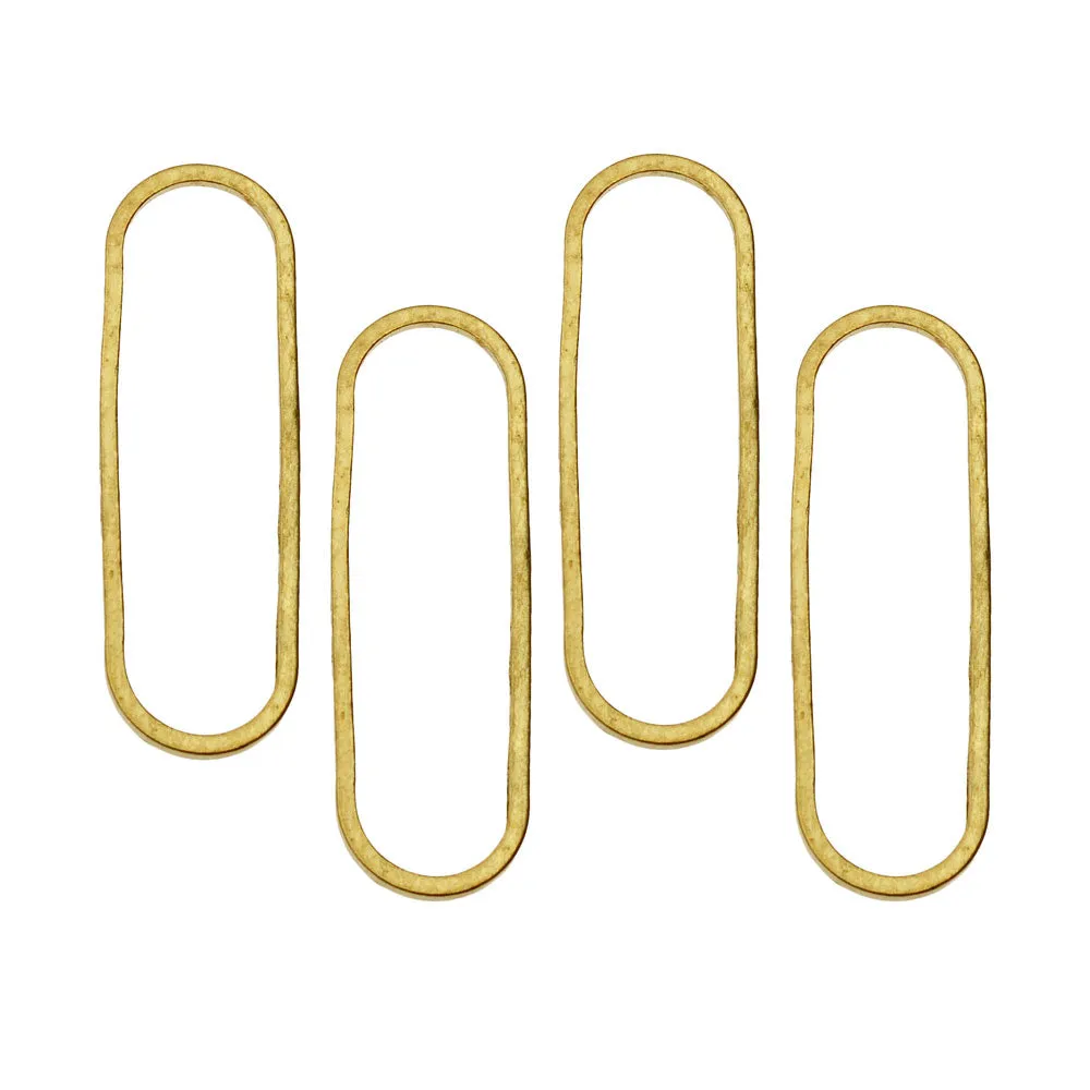 Beadable Open Frame Link, Elongated Oval, 25x8mm, Brass (4 Pieces)