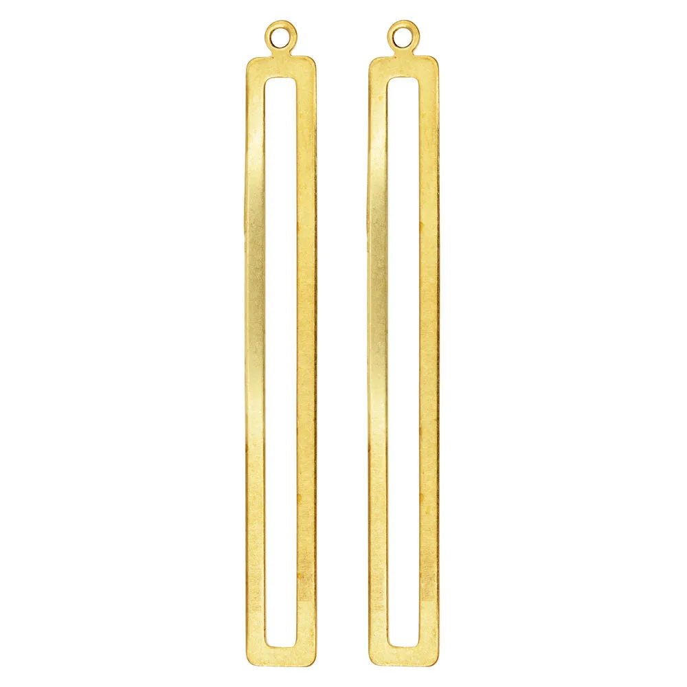 Beadable Open Wire Frame for Earrings or Pendants, Rectangle 57.5x26mm, Brass (2 Pieces)