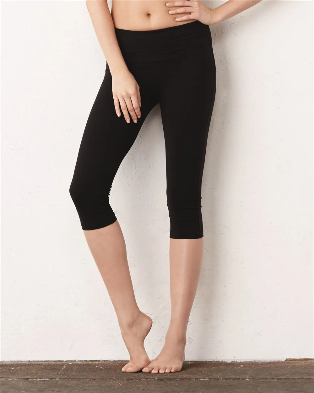 Bella + Canvas Ladies' Cotton/Spandex Capri Legging 811, Black