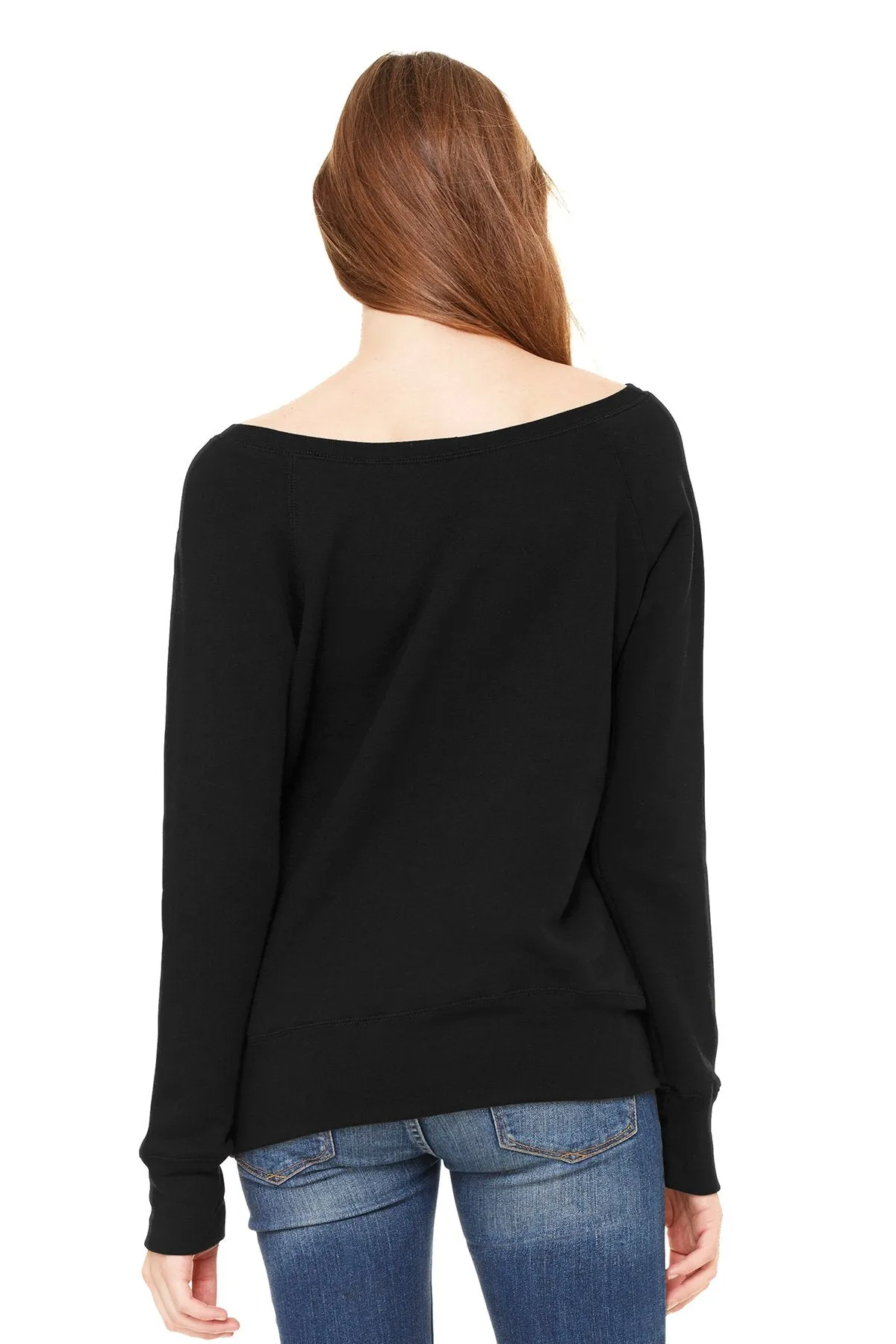 Bella + Canvas Ladies Sponge Fleece Wide Neck Sweatshirt 7501 Black Poly-Cotton