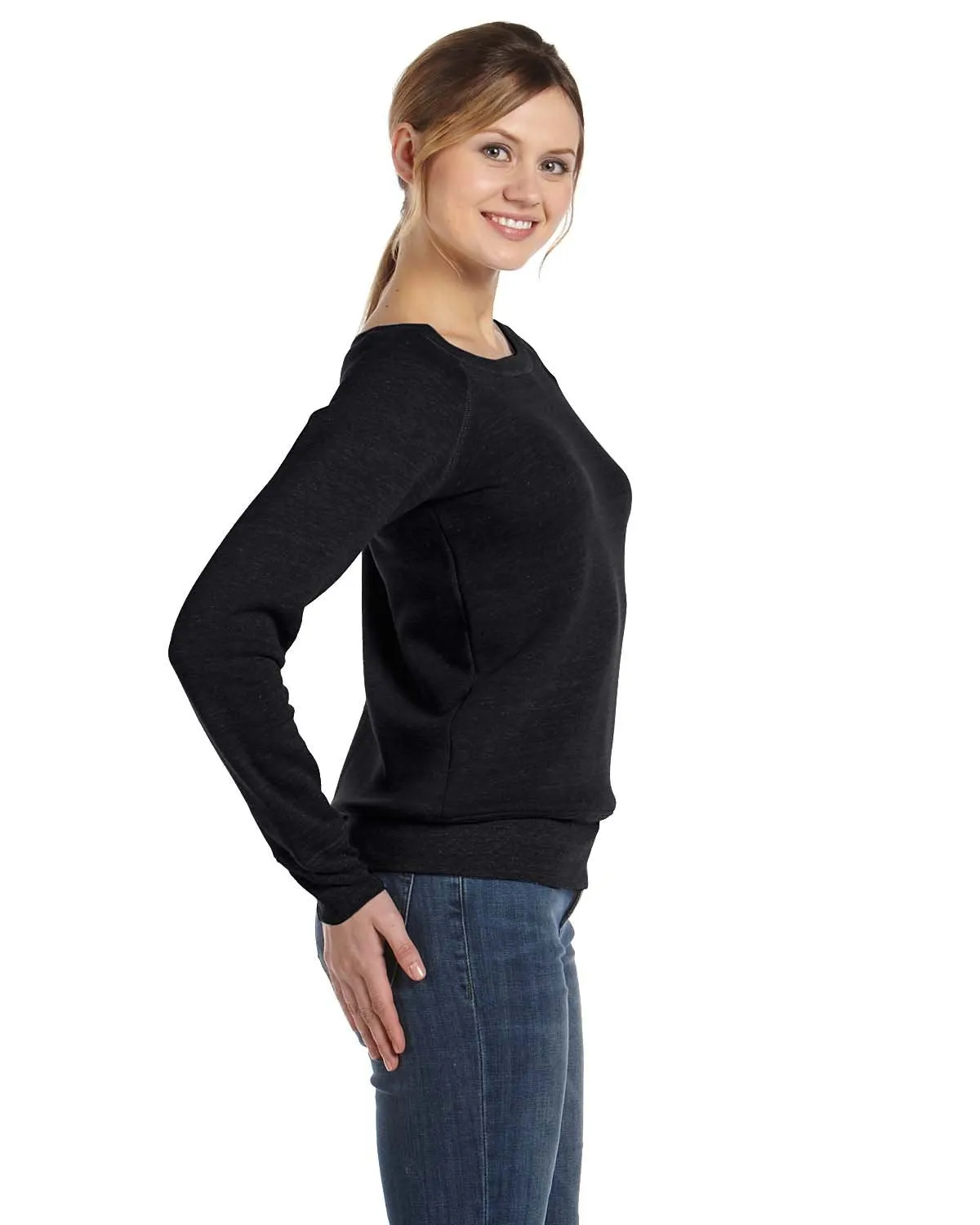 Bella + Canvas Ladies Sponge Fleece Wide Neck Sweatshirt 7501 Black