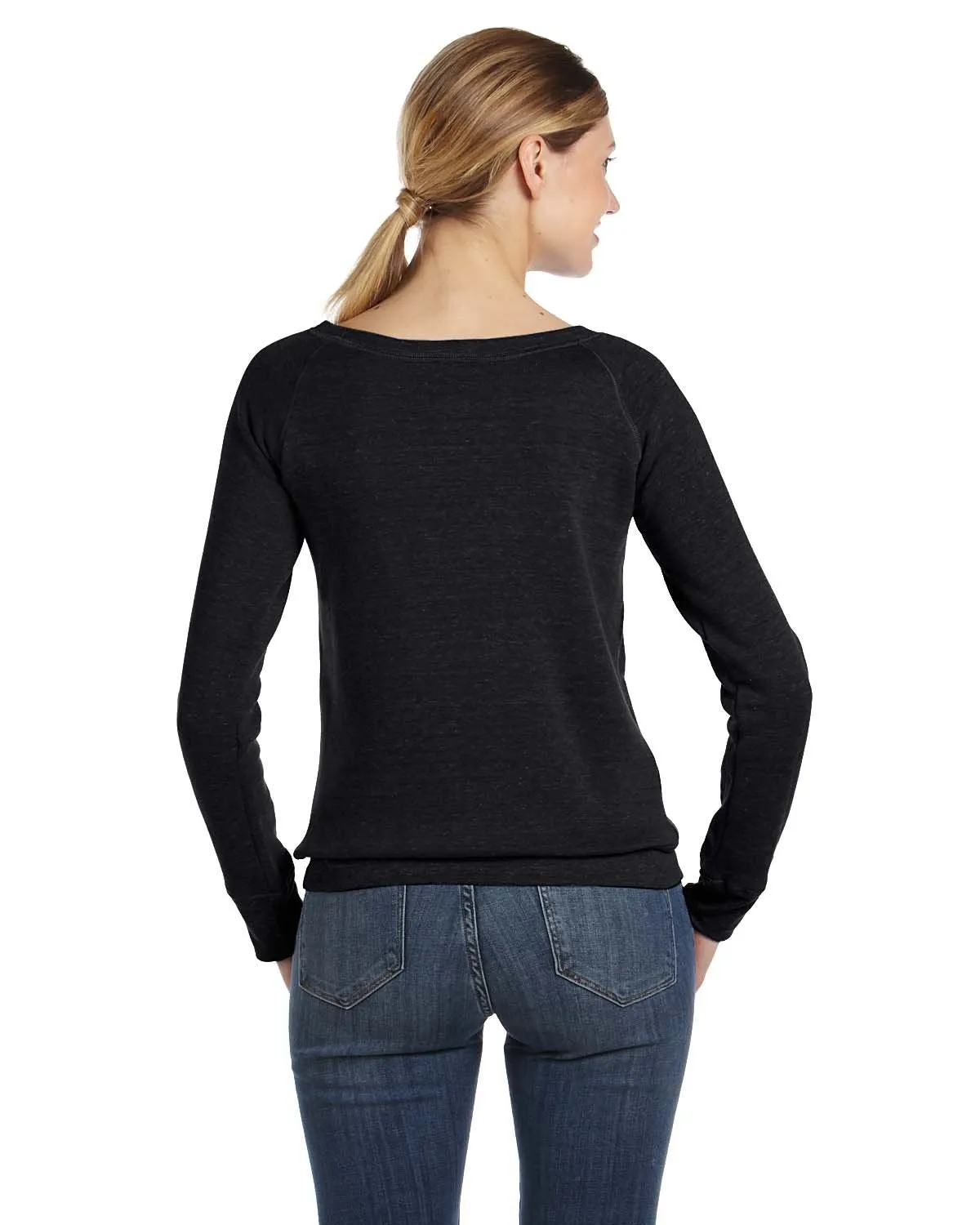 Bella + Canvas Ladies Sponge Fleece Wide Neck Sweatshirt 7501 Black