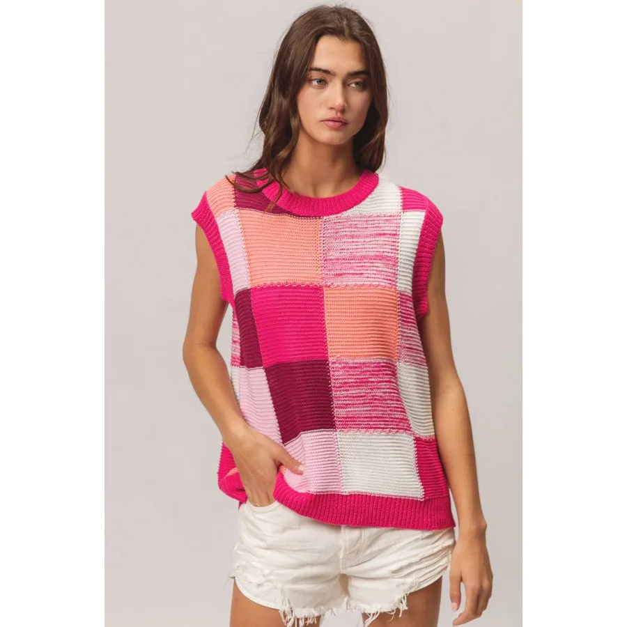 BiBi Color Block Round Neck Sweater Vest