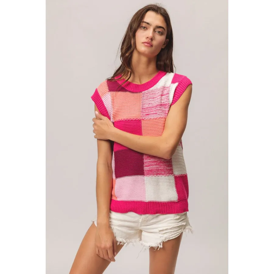 BiBi Color Block Round Neck Sweater Vest