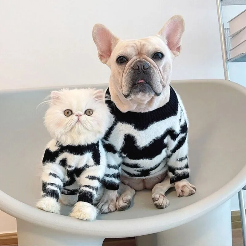 Black and White Fur Sweater for Dogs and Cats | Petiboo