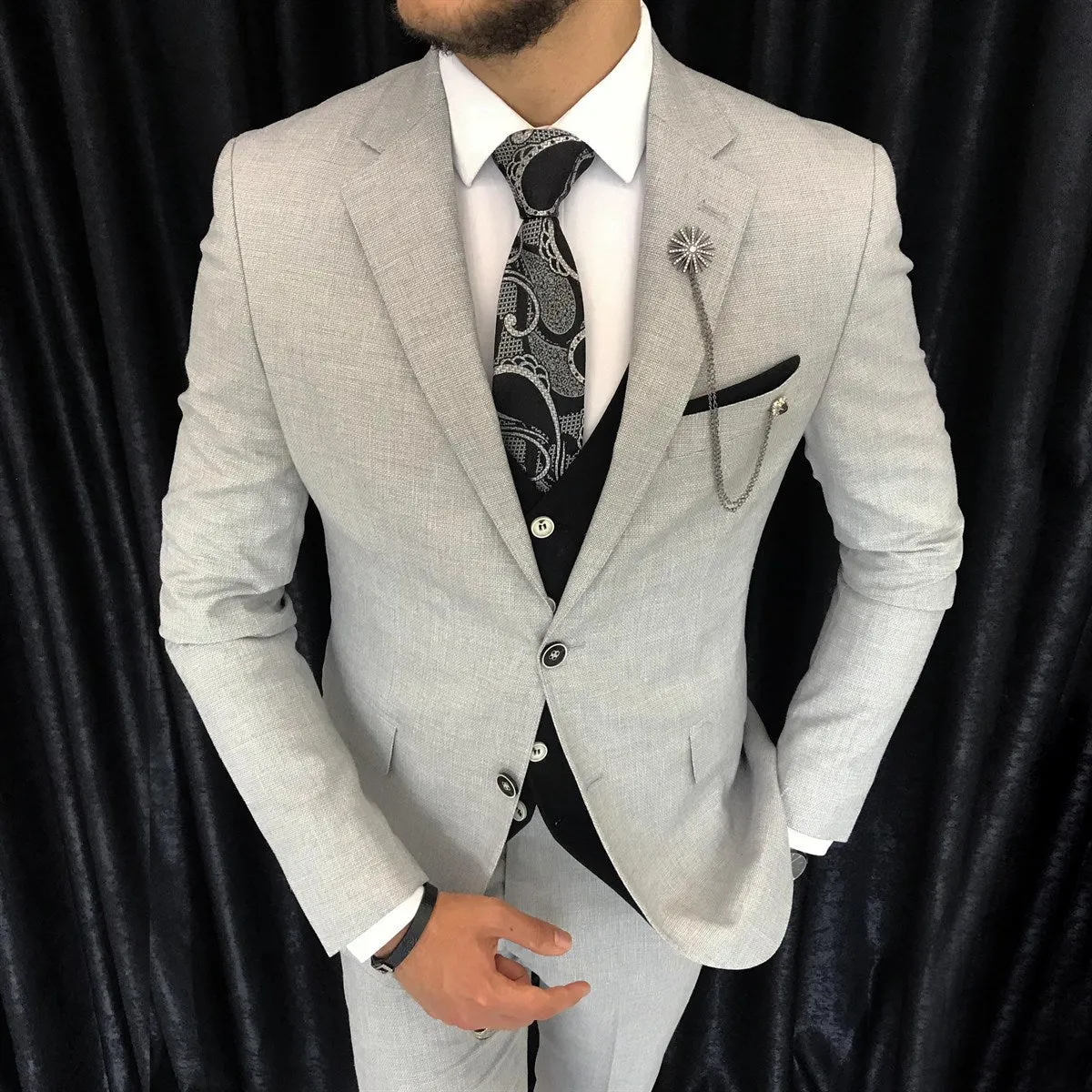 Bojoni Cagliari Grey Slim-Fit Suit 3-Piece