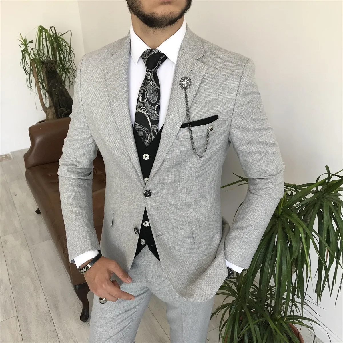 Bojoni Cagliari Grey Slim-Fit Suit 3-Piece