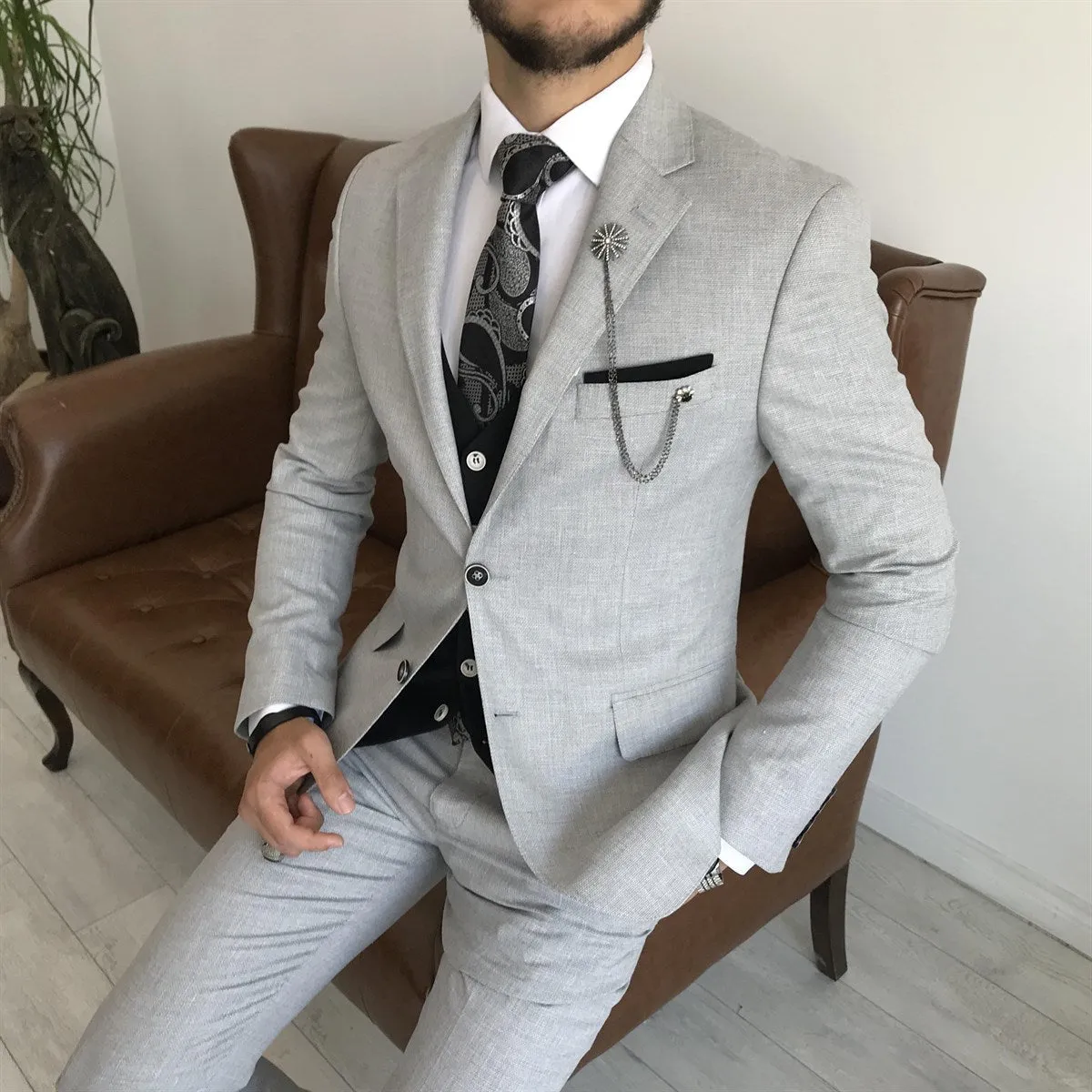 Bojoni Cagliari Grey Slim-Fit Suit 3-Piece