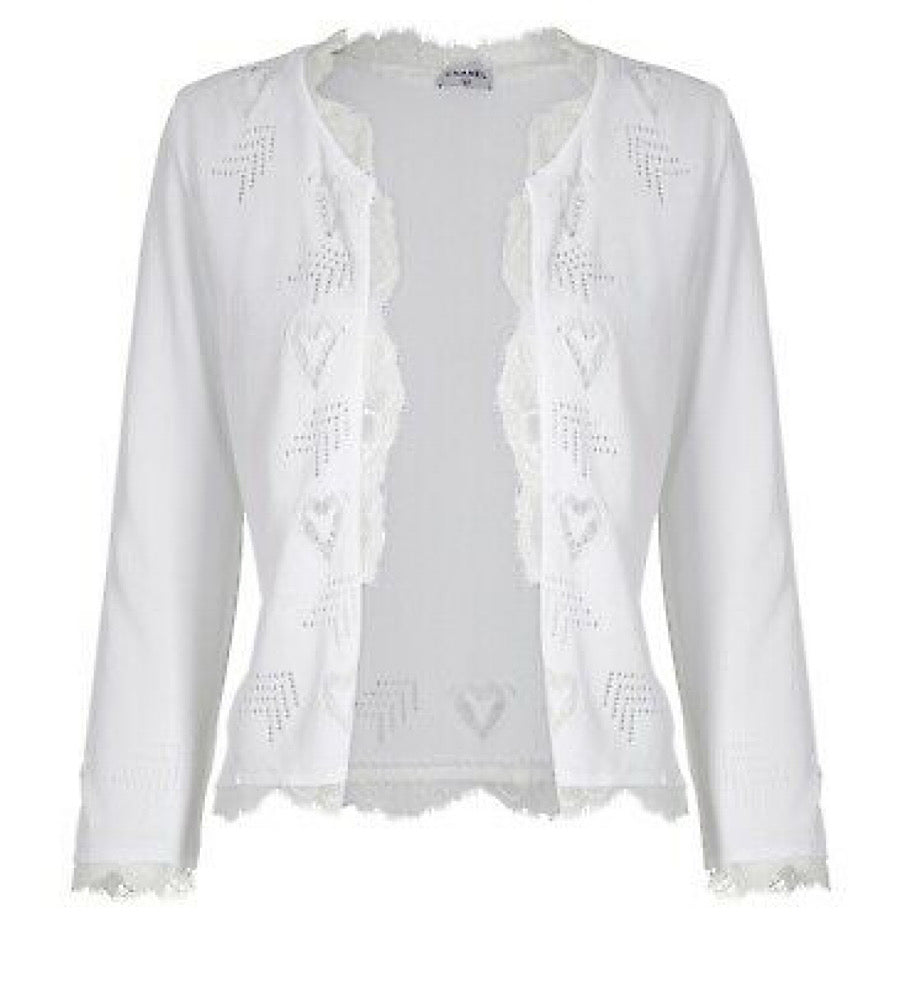 Chanel 06P 2006 Spring White Knit Lace Cardigan FR 44