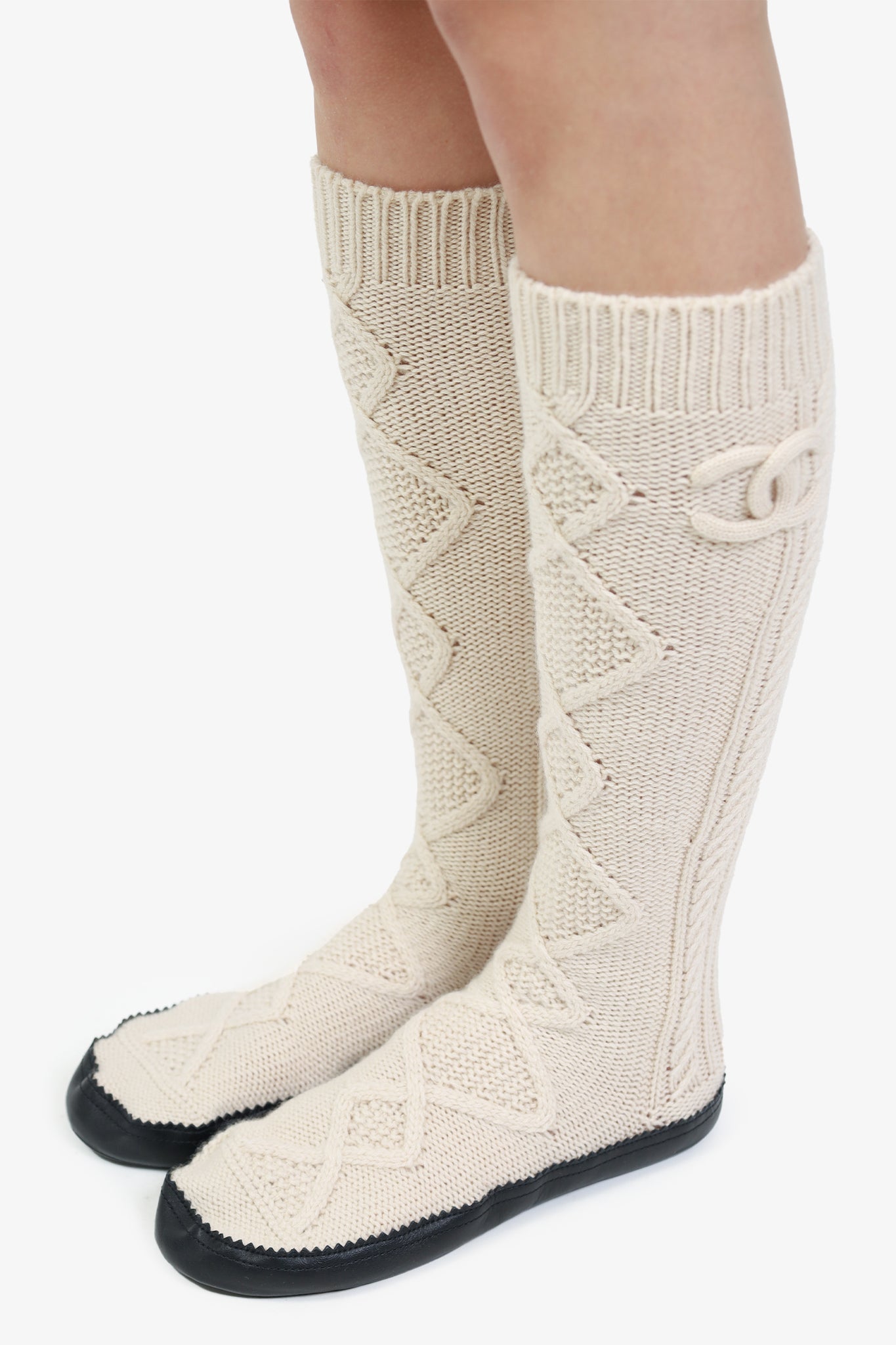 Chanel Cashmere Beige Socks with Leather Bottom