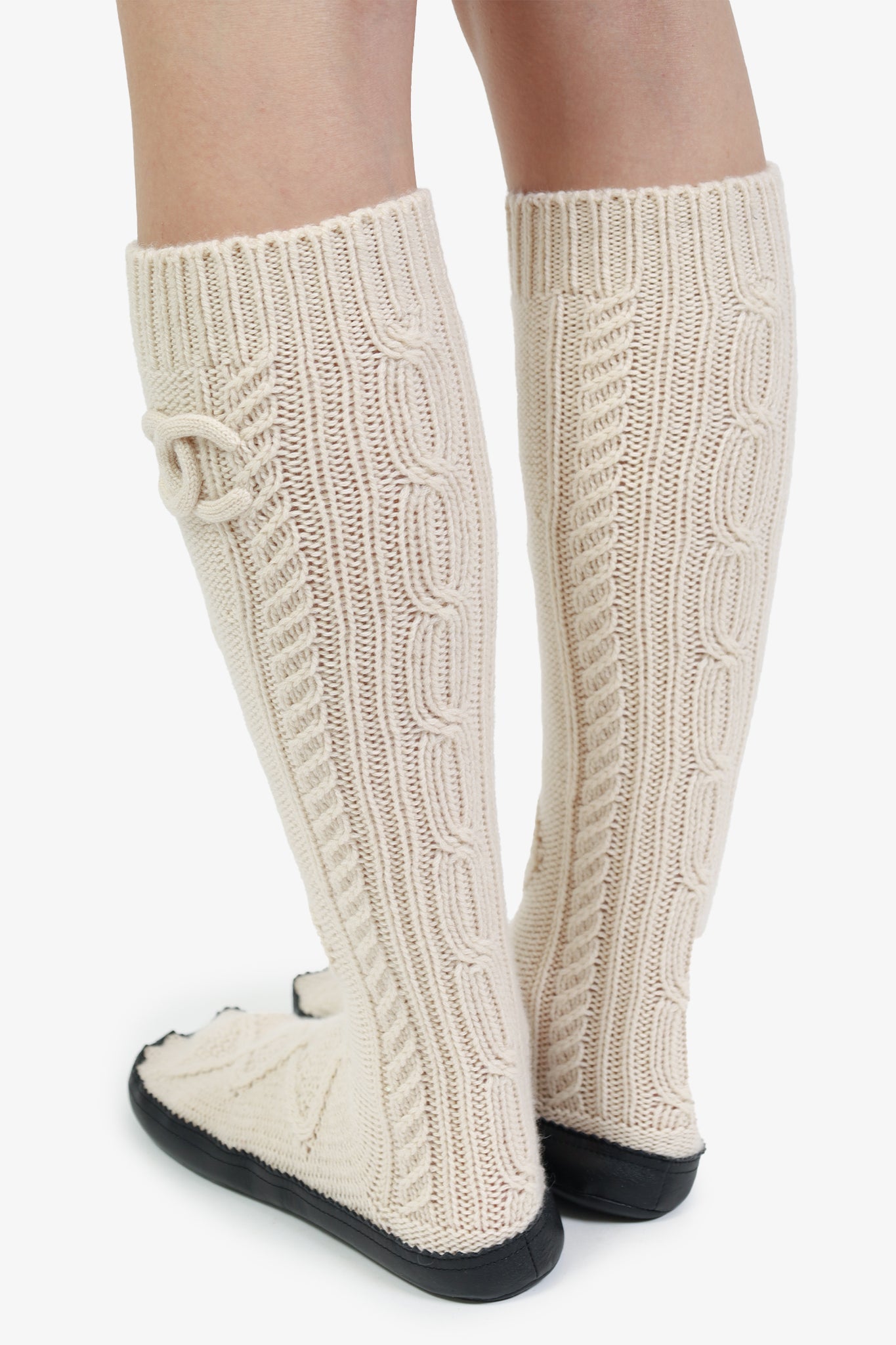 Chanel Cashmere Beige Socks with Leather Bottom