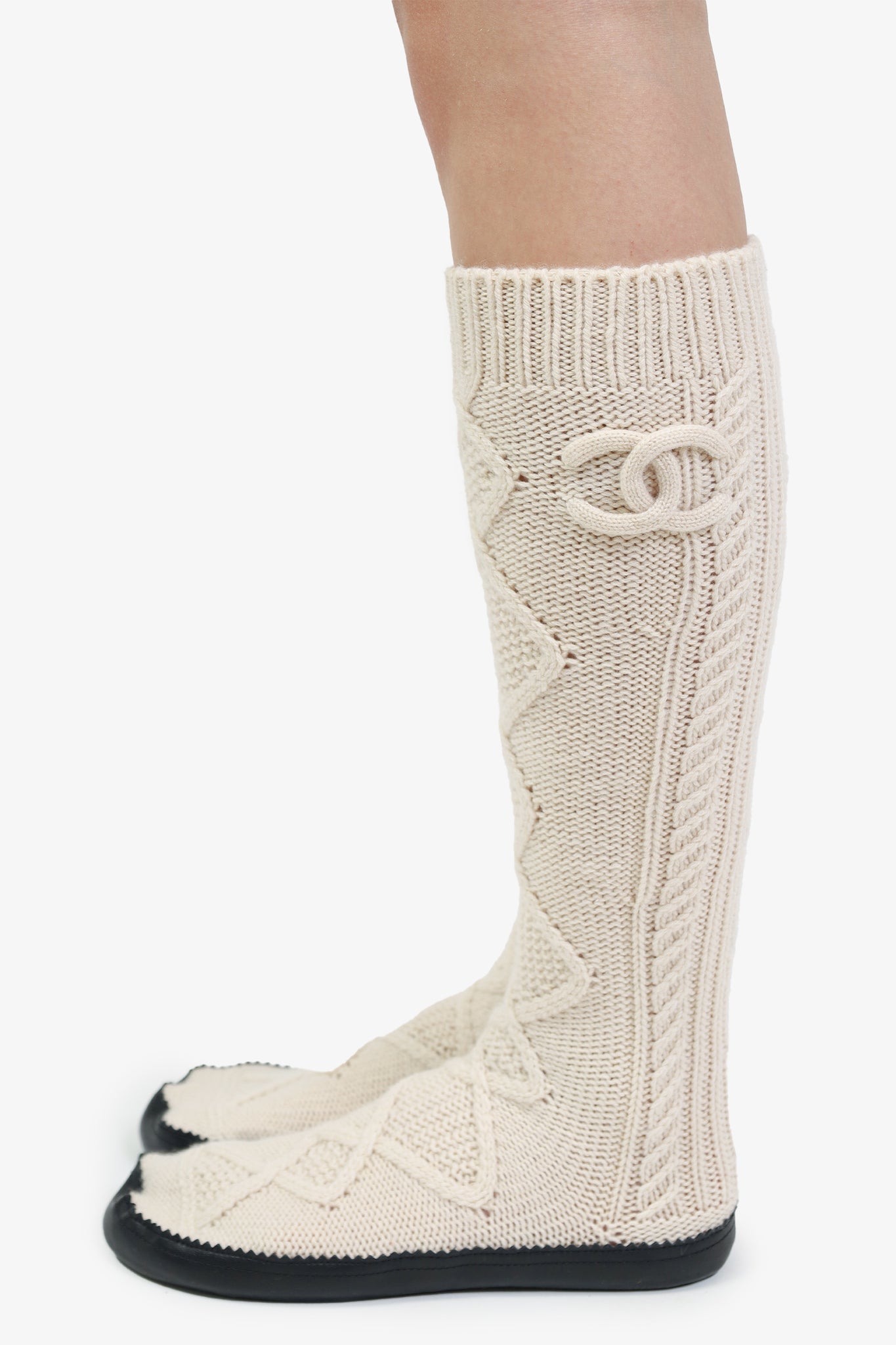 Chanel Cashmere Beige Socks with Leather Bottom