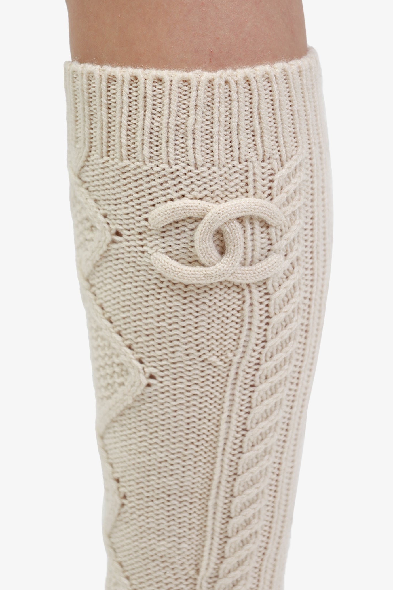 Chanel Cashmere Beige Socks with Leather Bottom