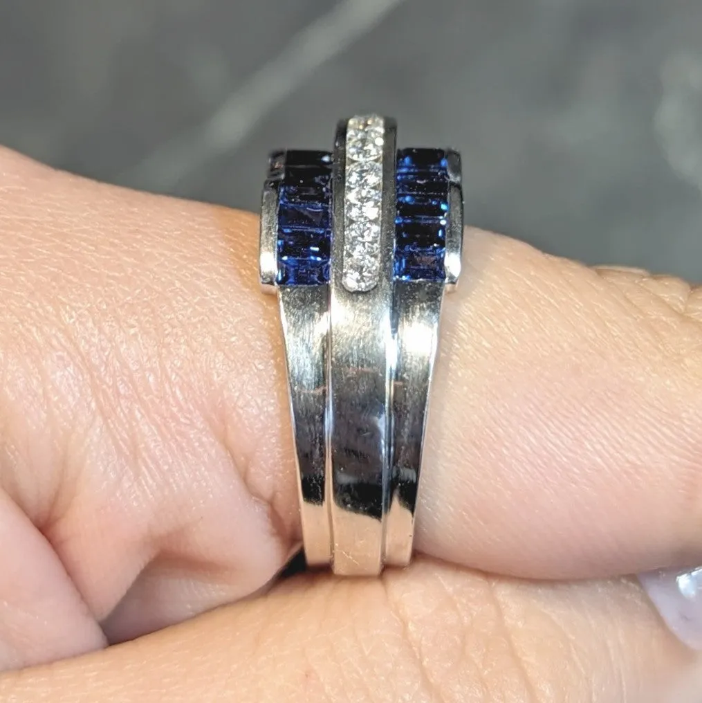 Charles Krypell Vintage 2.76 CTW Sapphire Diamond Platinum Arch Wide Band Ring