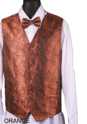 DANIEL ELLISSA METALLIC THREAD PAISLEY VEST SET VS809 ORANGE