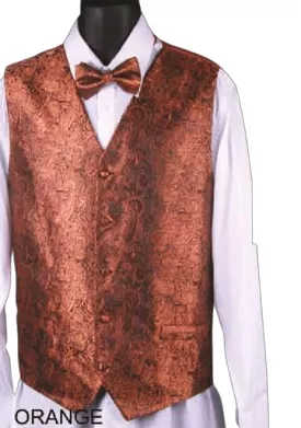 DANIEL ELLISSA METALLIC THREAD PAISLEY VEST SET VS809 ORANGE