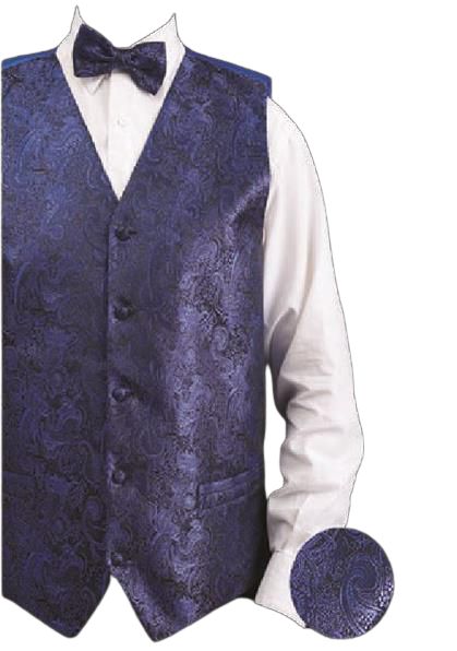 DANIEL ELLISSA METALLIC THREAD PAISLEY VEST SET VS809 ROYAL