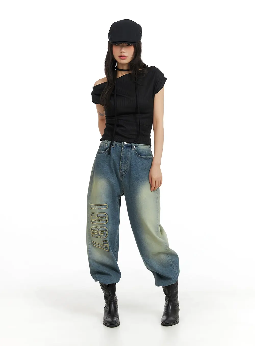 Distressed Baggy Straight Jeans CM413