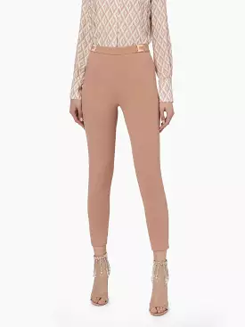 Elisabetta Franchi AI23-24 Pantalone Dritto in Crêpe con Placche Logo Nudo