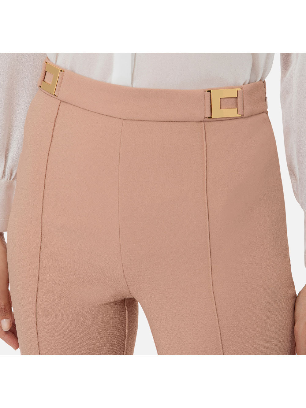 Elisabetta Franchi AI23-24 Pantalone Palazzo in Crêpe con Placche Logo Nudo