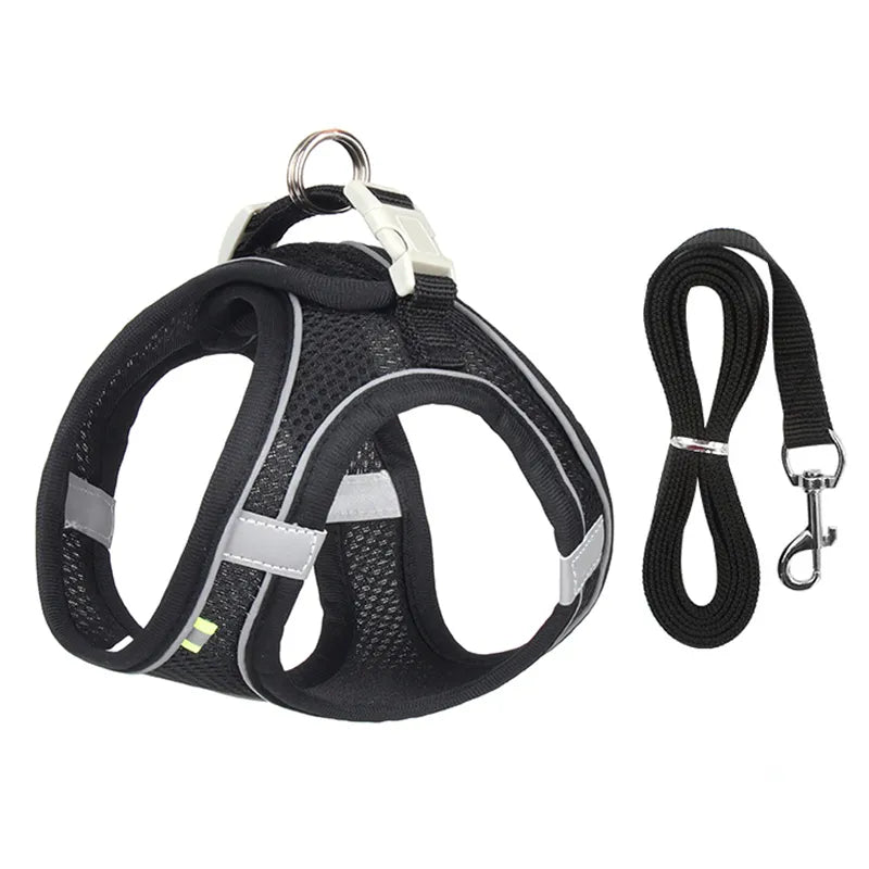 Escape Proof Cat Harness and Leash Set Adjustable Mesh Dog Harness Vest Puppy Pet Walking Lead Leash Small Dogs Cats Kitten XXS