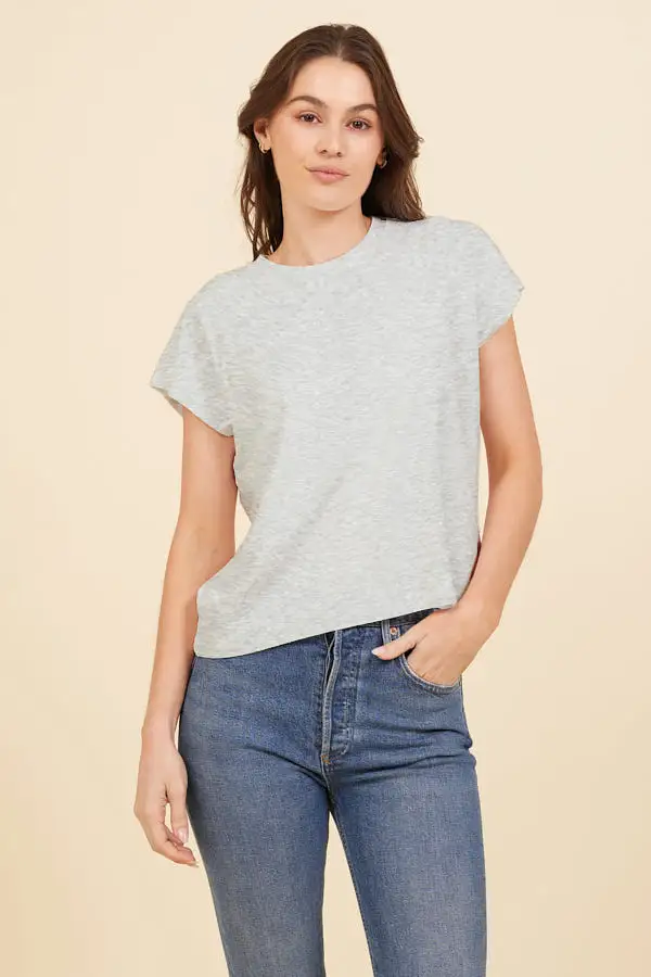 French Terry Cap Sleeve Crewneck in Gris Chine Clair