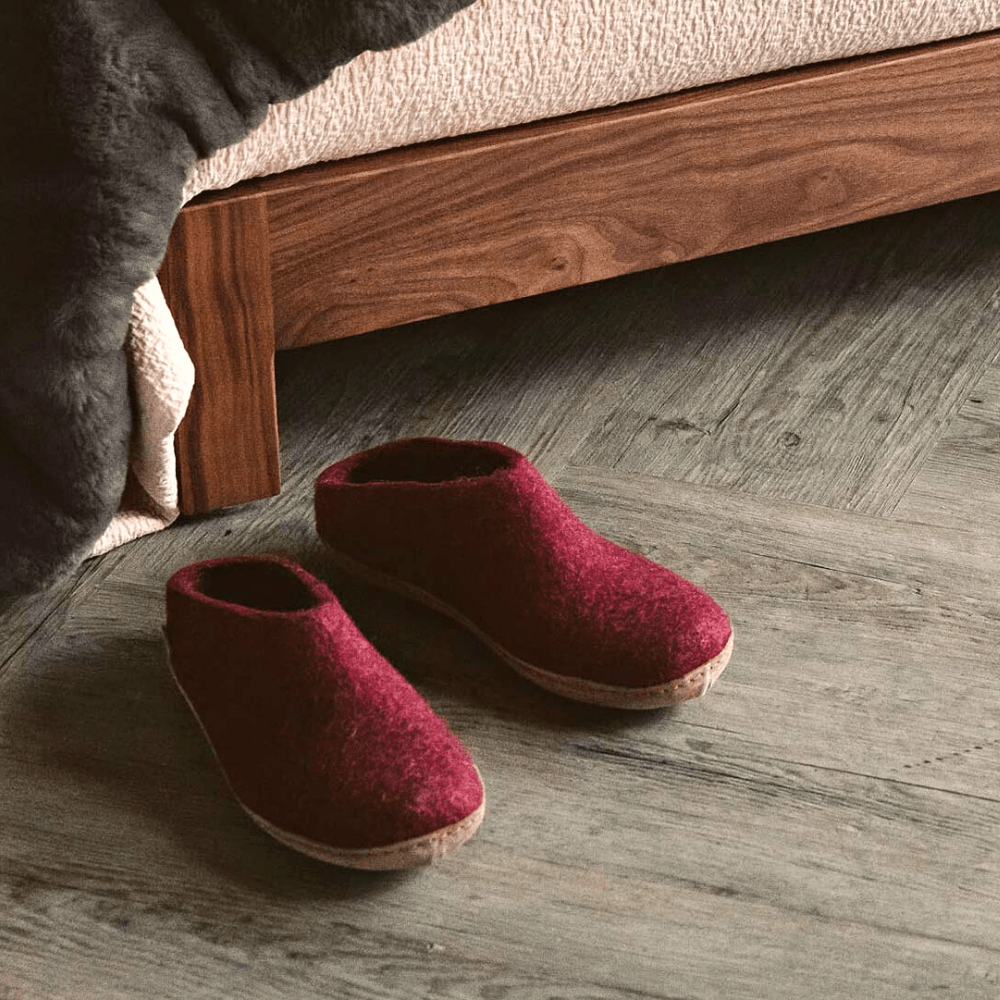 Glerups Red, Open-Heel Slippers with Leather bottom - B-08-00