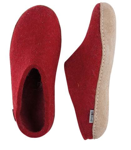 Glerups Red, Open-Heel Slippers with Leather bottom - B-08-00