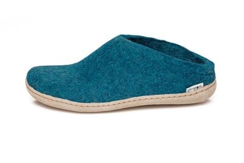 Glerups Slippers: Open-Heel, Petrol Slipper with Leather Bottom - B-06-00