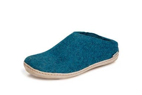 Glerups Slippers: Open-Heel, Petrol Slipper with Leather Bottom - B-06-00