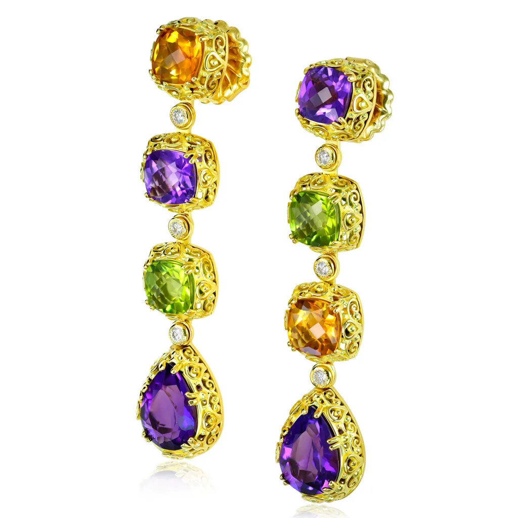 Gold Byzantine Drop Earrings with Gemstones