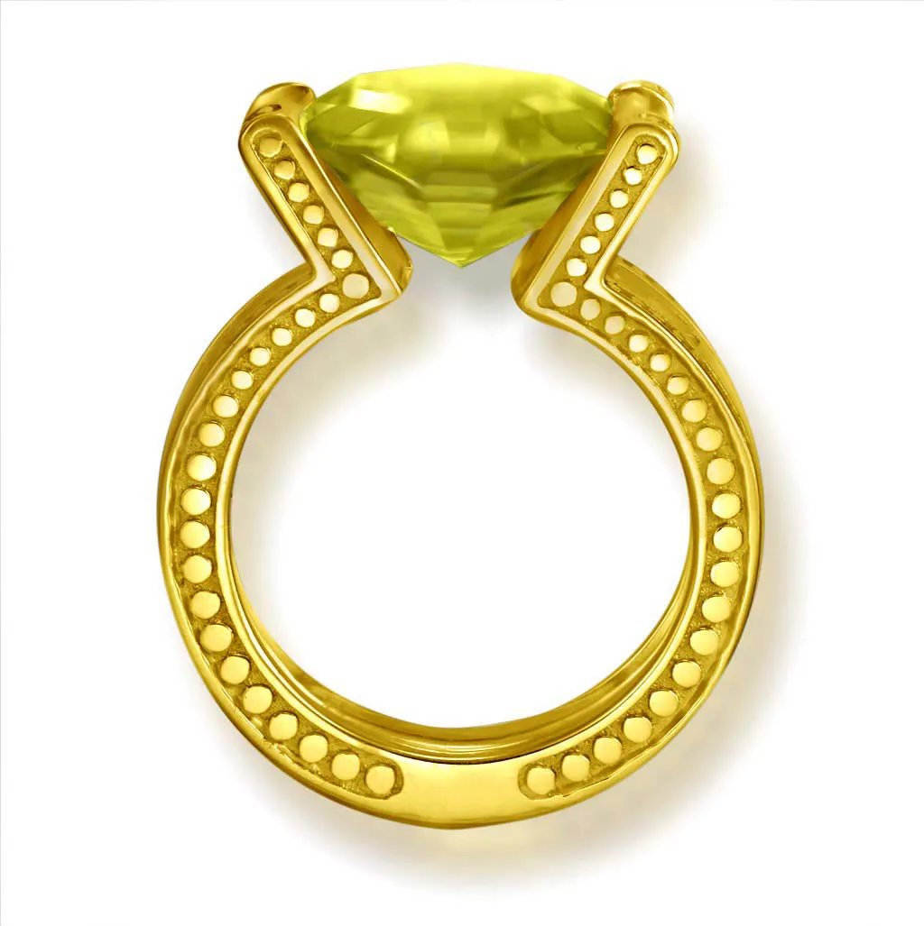 Gold Equilibrium Ring with Lemon Quartz & Diamonds