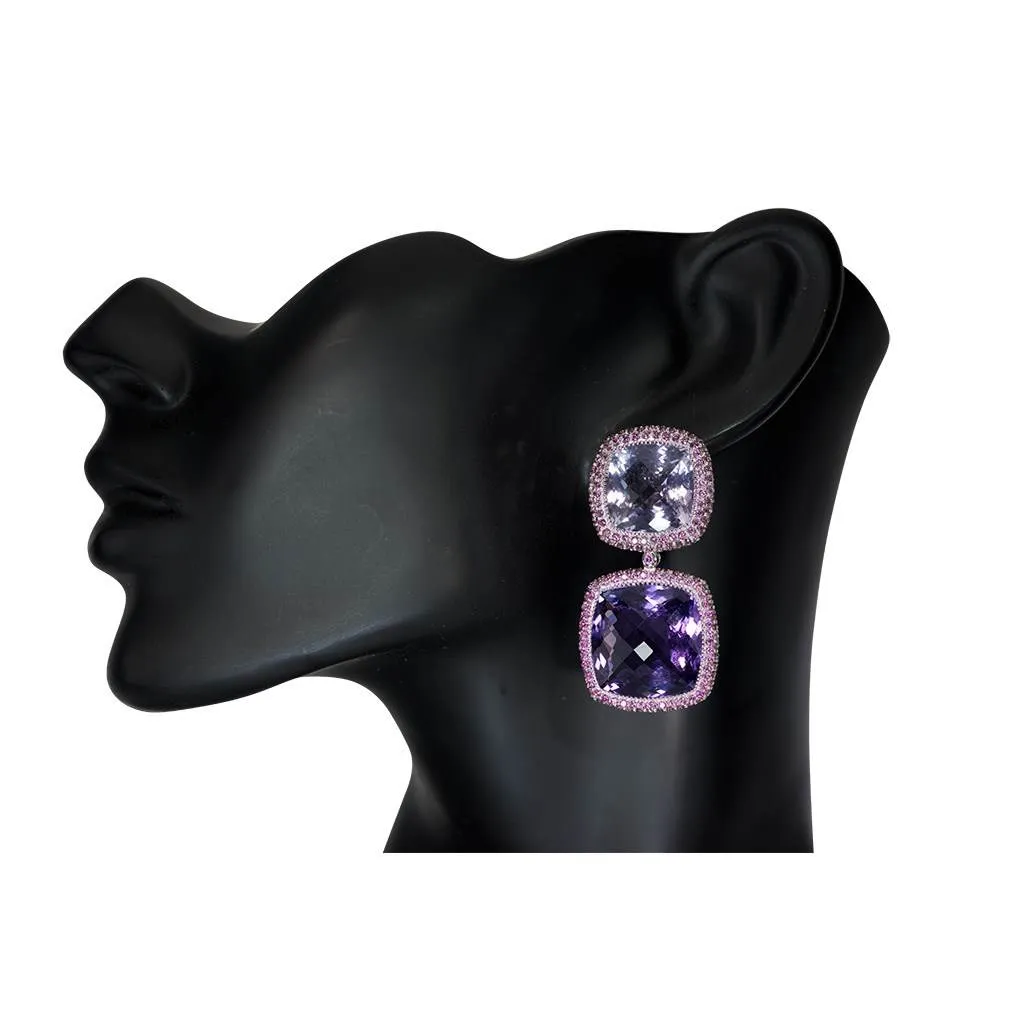 Gold Royal Drop Earrings with Amethyst & Garnets