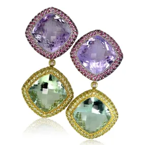 Gold Royal Earrings with Amethyst, Peridot & Garnet