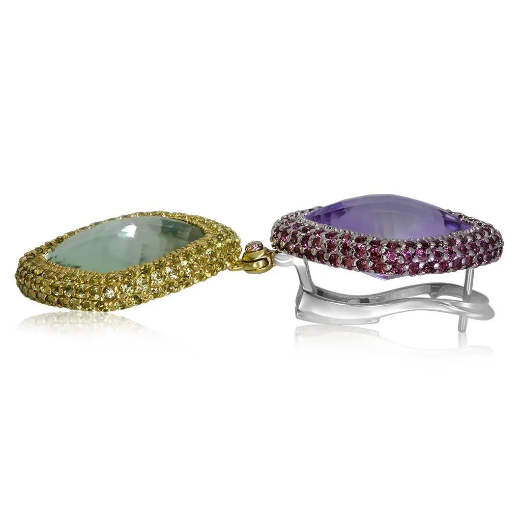 Gold Royal Earrings with Amethyst, Peridot & Garnet