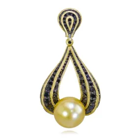 Gold Twist Pendant With Golden Pearl & Diamonds