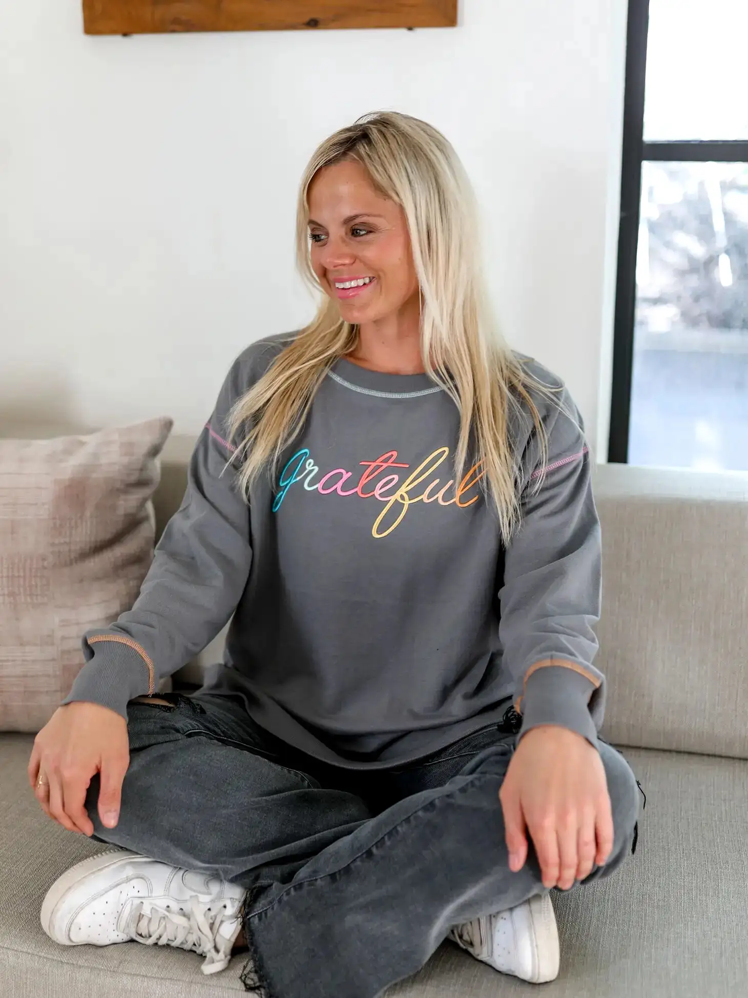 Grateful Embroidery Stitch Sweatshirt